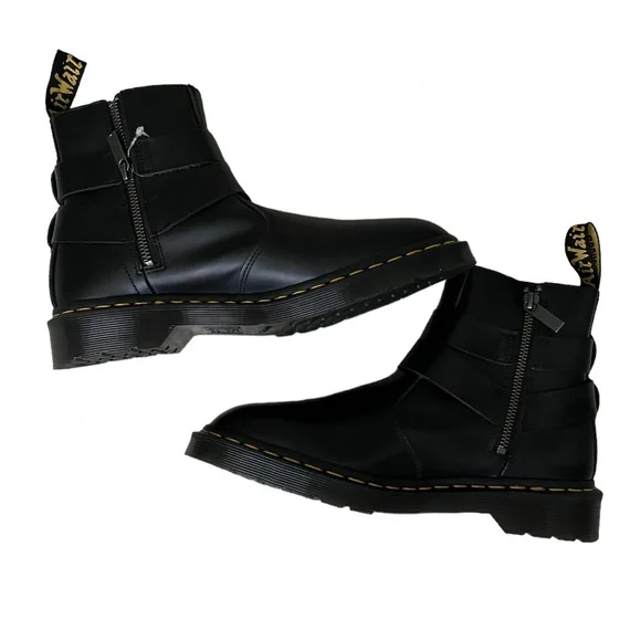Dr Martens Jaimes Leather Buckle Chelsea Black Combat Boots Size 8Men 9Women - Picture 3 of 9
